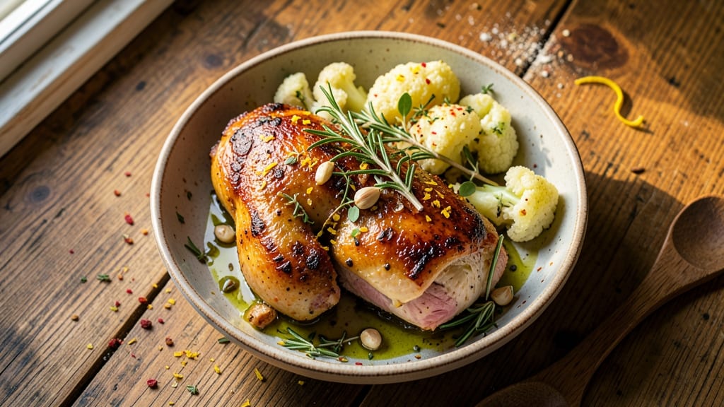 Baked Chicken And Cauliflower Recipe: Herb-Crusted Roast With Al Dente Florets
