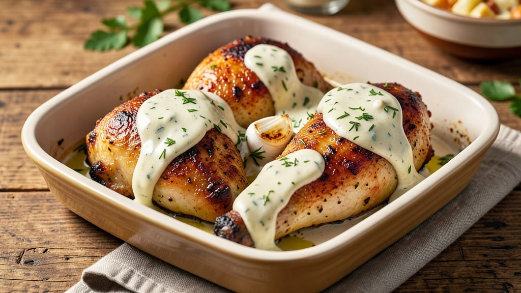 Baked Chicken Thighs Recipe with Ranch Dressing: Crispy Parmesan Crunch and Cool Creamy Dip Pairing