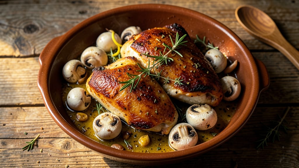 Baked Chicken Thighs With Mushrooms Recipe: Savory Herb-Crusted Bites in One Pan