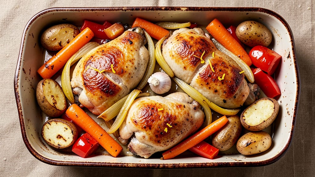 Baked Chicken Thighs With Roasted Veggies Recipe: One-Pan Herb-Roasted Harmony