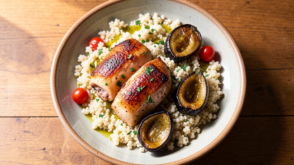 Jamie Oliver Chicken with Aubergine Pot Roast and Couscous Recipe: One-Pan Mediterranean Masterpiece